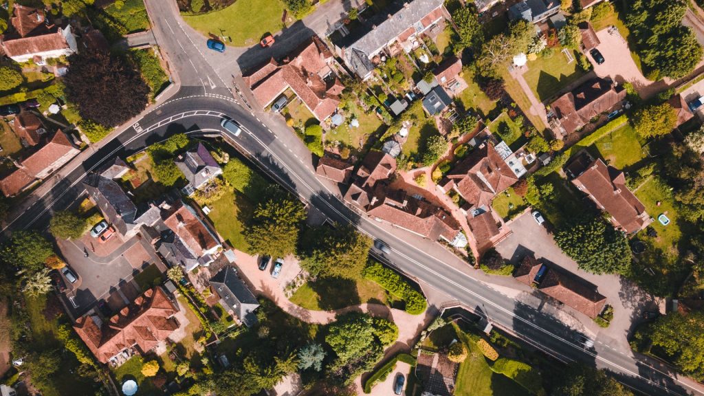 aerial view of suburbs in the UK